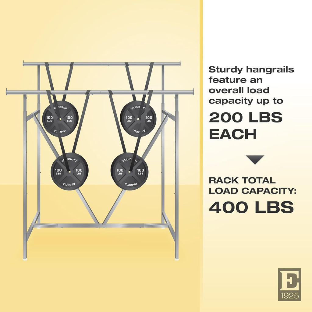 Econoco Adjustable Double Bar Clothing Rack, Heavy Duty Chrome Retail Garment Rack, 60in Hangrail, Commercial Display
