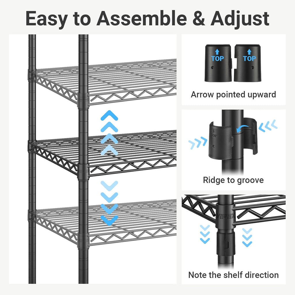 VIPEK Classic V6 Heavy Duty Clothes Rack, 7-Tier Garment Rack with Adjustable Shelves, Portable Closet Organizer with 4 Hanging Rods, Space-Saving, 850lbs Capacity, 68.9' L x 15.7' W x 76.4' H, Black