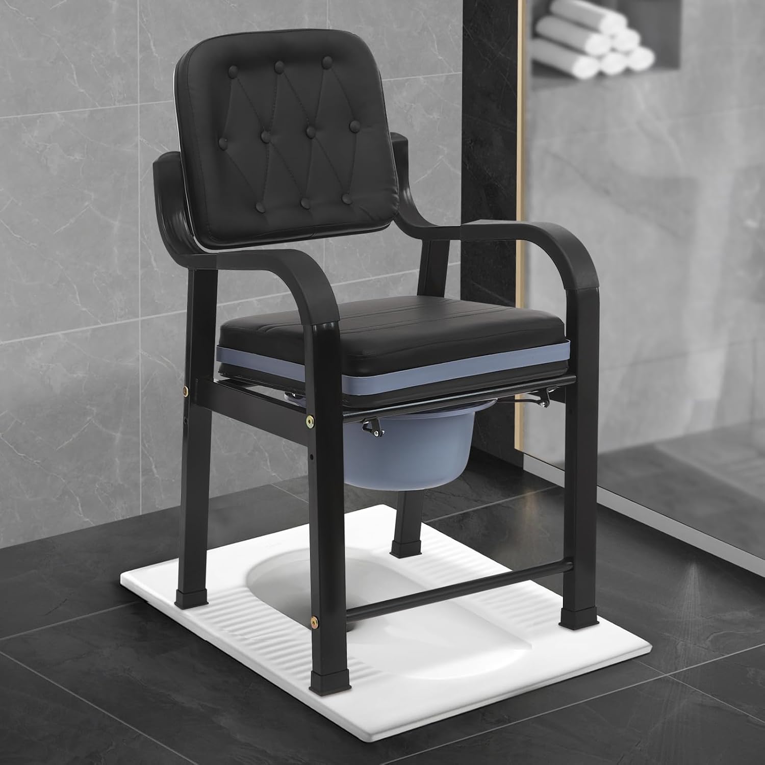 Bedside Commode Chair, 551 lbs Capacity Adjustable Height Shower Toilet Chair with Arms Heavy Duty Bedside Commode for Seniors, Disabled, Pregnant Women