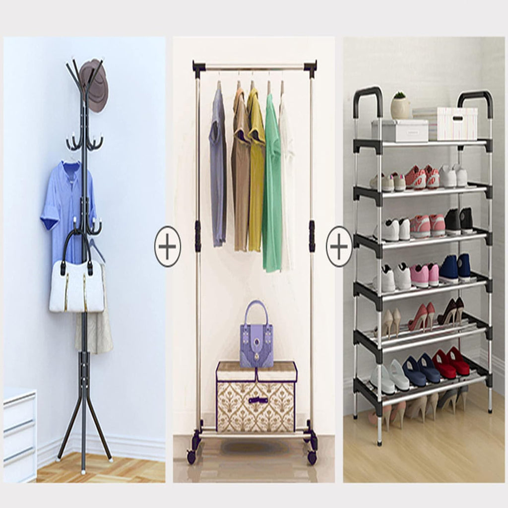 Rolling Garment Rack with Wheels, Towel Drying Rack Outdoor, Heavy Duty Metal Clothing Racks, Entryway Organizer Storage Shoes Bags Clothes Shelves