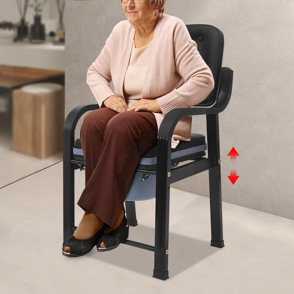 Bedside Commode Chair, 551 lbs Capacity Adjustable Height Shower Toilet Chair with Arms Heavy Duty Bedside Commode for Seniors, Disabled, Pregnant Women