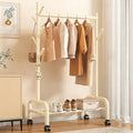 Heavy-Duty Clothes Rack,Rolling Garment Racks With Wheels,Hanging Storage Racks,Freestanding Metal Coat Organizer With Branch Hooks & Bottom Shelf,for Bedroom/Living Room(White,60cm(23.6in))
