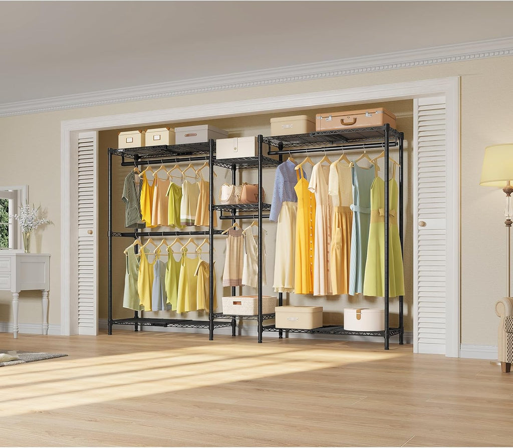 VIPEK Classic V6X Dynamic Closet System, Expandable Freestanding Clothes Rack with Shelves & Hanging Rods, Adjustable Width 62'-96', Modular Metal Clothing Rack Organizer for Reach-in Closet