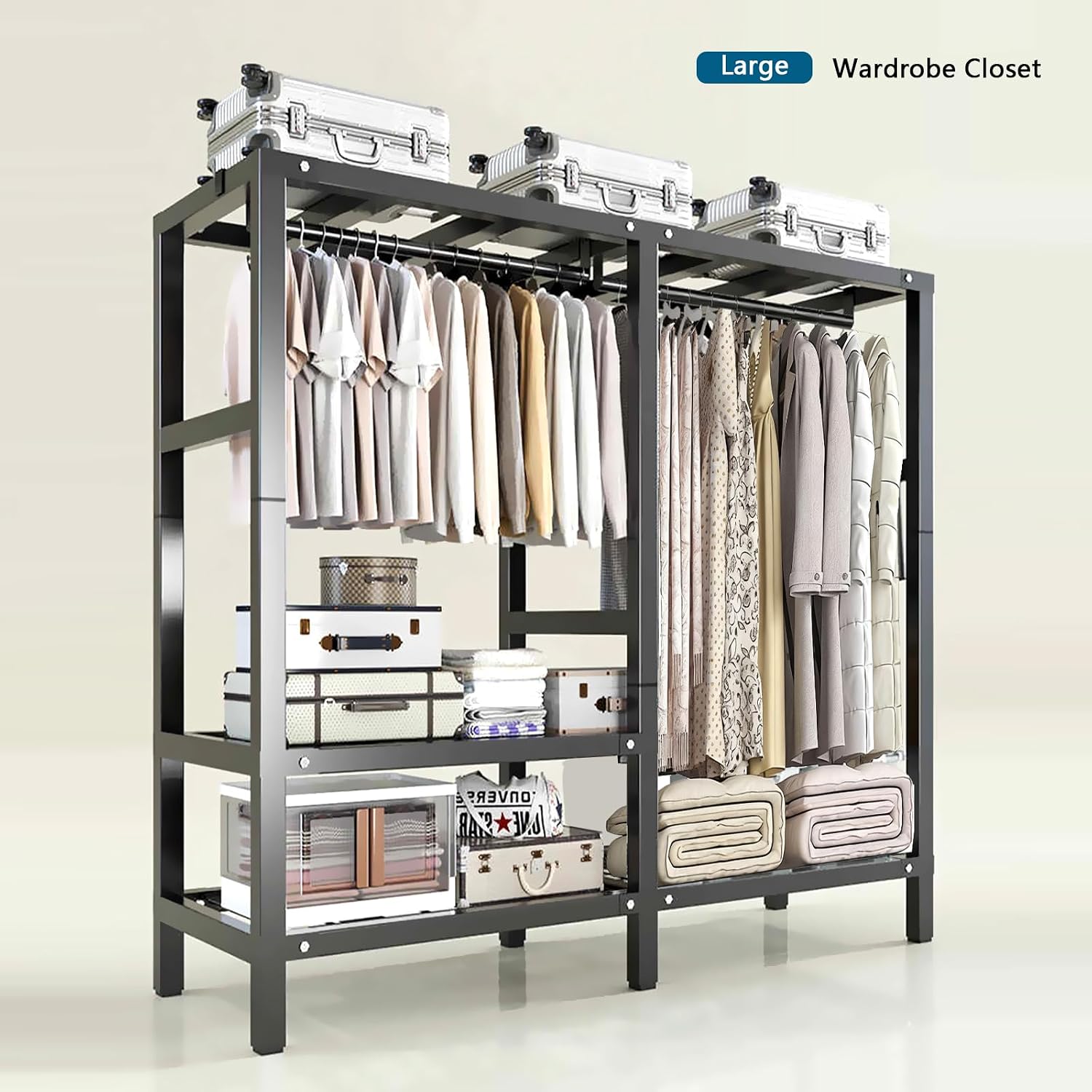 Rolling Clothes Rack with Magnetic Door, Metal Clothing Rack Load 2000lbs, Foldable Portable Wardbe Closet for Hanging Cloth, Garent Racks for Bedroom Closet Sytem (KT-CMX, 49.21in)