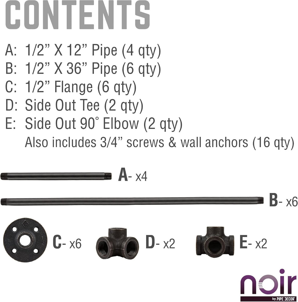 PIPE DECOR 2-Tier Wall Mounted Industrial Pipe Clothing Rack, 38.5 in W x 78.5 in H, Matte Black Pipe, Fittings and Flanges, Industrial Design and Look for Home, Retail or Commercial Use