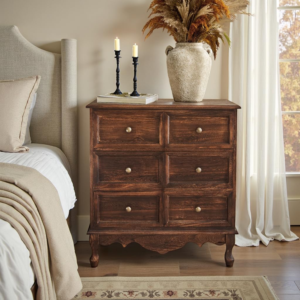 HULALA HOME 3-Drawer Nightstand with Charging Station, Drawer Organizer with Wood Legs, Farmhouse Solid Wood Nightstand Set of 2(Walnut)