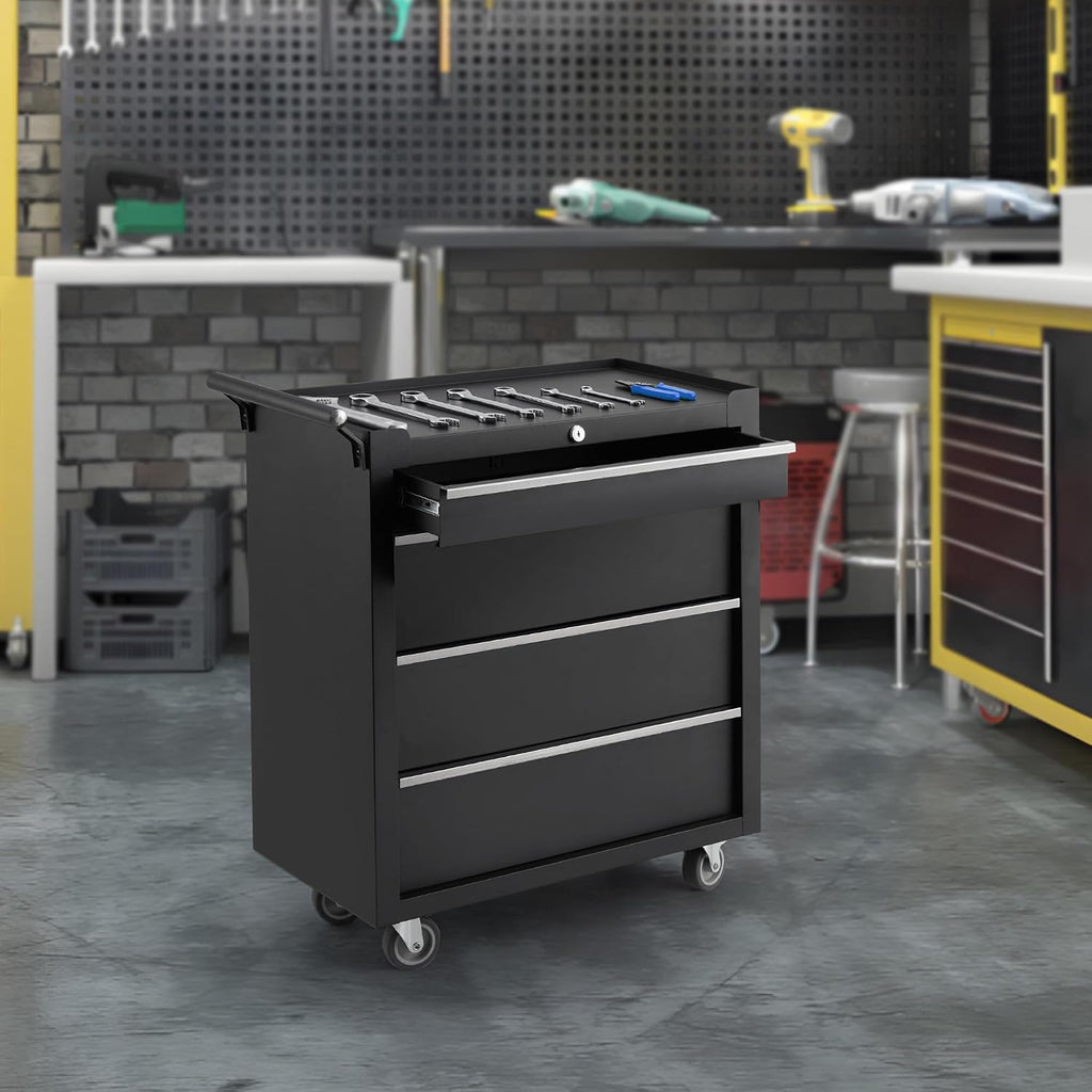 24' Heavy-Duty Rolling Tool Cabinet, 4-Drawer Lockable Steel Tool Chest with 4 Locking Wheels & Reinforced Frame, High Weight Capacity Organizer for Garage, Workshop, and Home Use