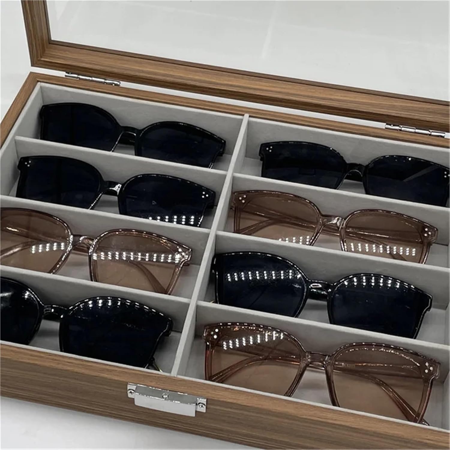 8 Slot Sunglasses Organizer Box Wooden Glasses Storage Case Eyewear Display For Multiple Glasses