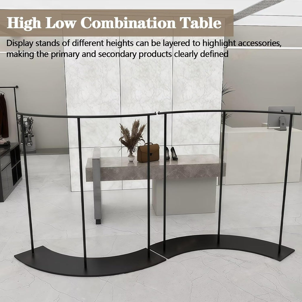 2-Piece Black Retail Clothing Rack Set - Sturdy Metal Display Garment Rack with Curved Modern Minimalist Design, for Clothing Store