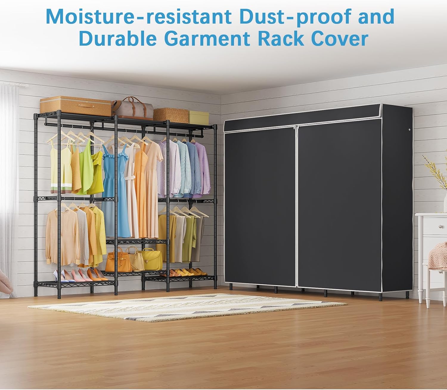 VIPEK V5C SE Garment Rack Wardrobe Closet, Heavy Duty Clothes Rack with Adjustable Shelves and Black Cover, Black Metal Closet Racks Clothing Storage Organizer for Bedroom, 70.1' Lx17.3 Wx76.4 H