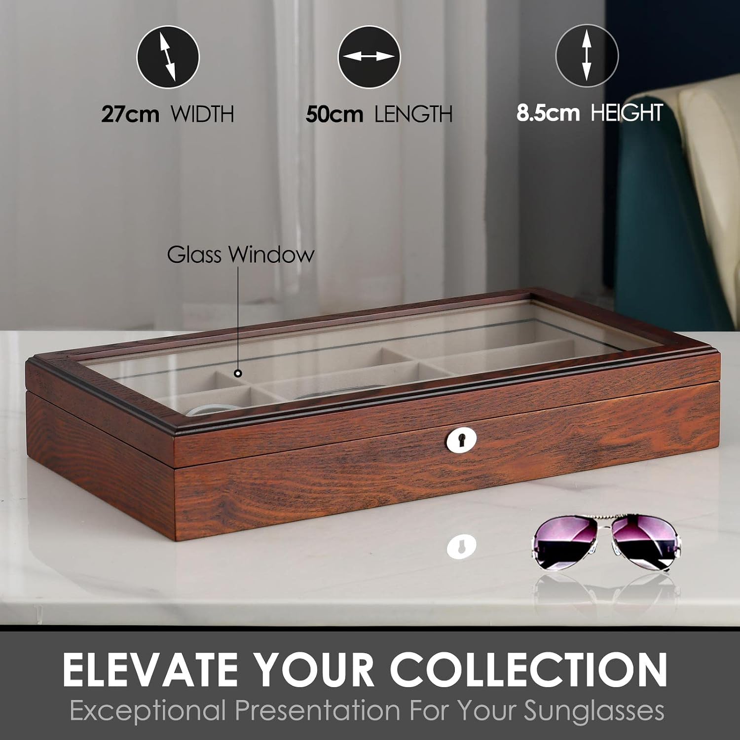 Sunglasess Organizer 12 Slot Wood Glasses Case for Women Men, Eyeglasses Storage Box, Sunglasses Holder Display