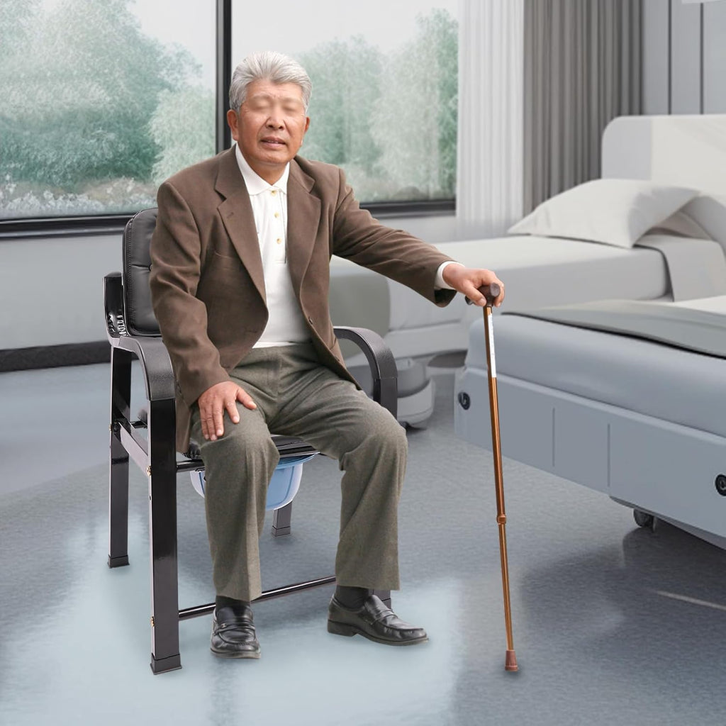 4 in 1 Shower Commode Chair with 4 Non-Slip Feet, 551Lbs High Load-Bearing Bedside Commode Heavy Duty Chair Shower Toilet Seat Bathroom Assistance Wheelchair for Elderly Pregnant and Disabled