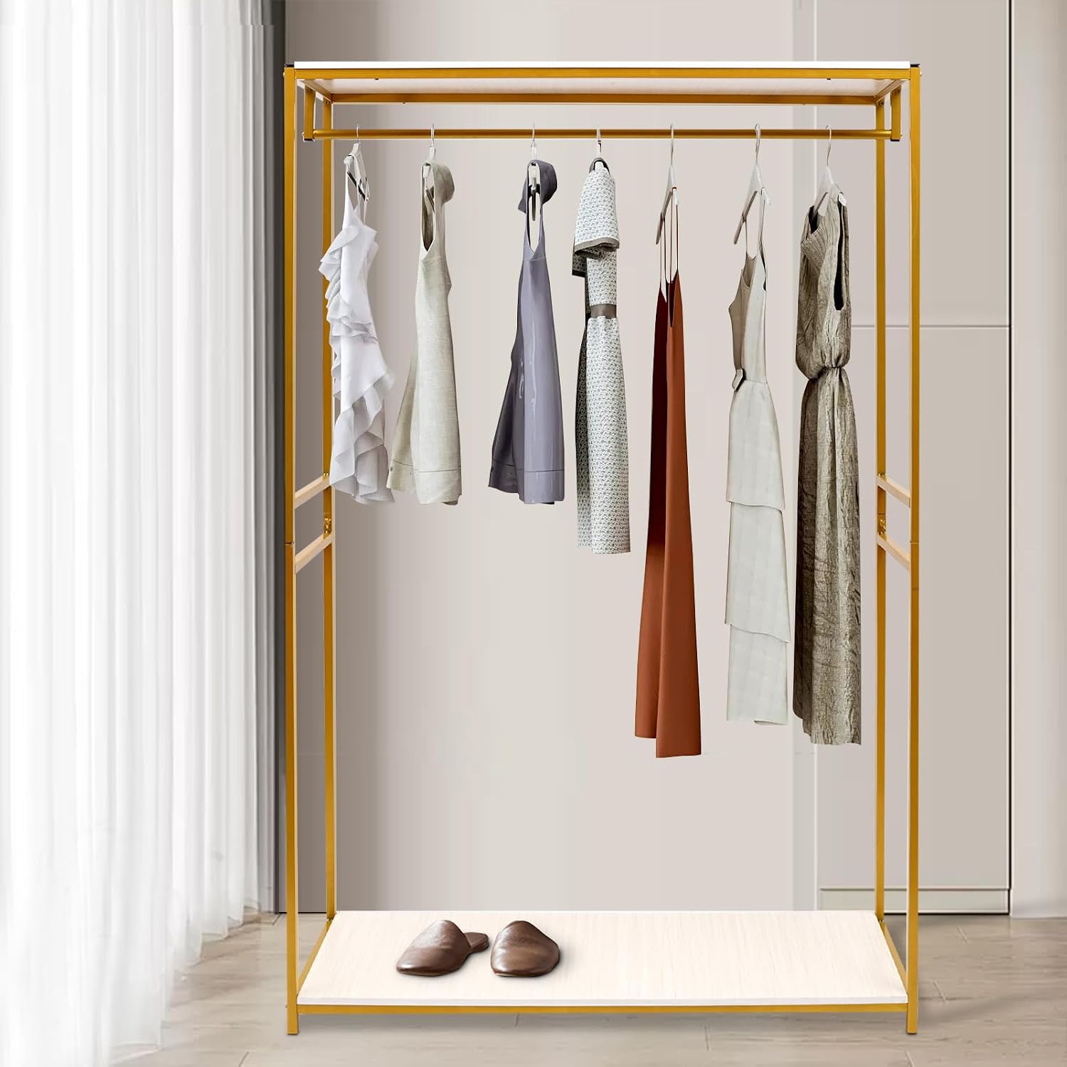 Clothing Racks with Shelf,Wedding Dress Display Rack,Heavy Duty Commercial Garment Clothes Rack for Retail Display,Gold