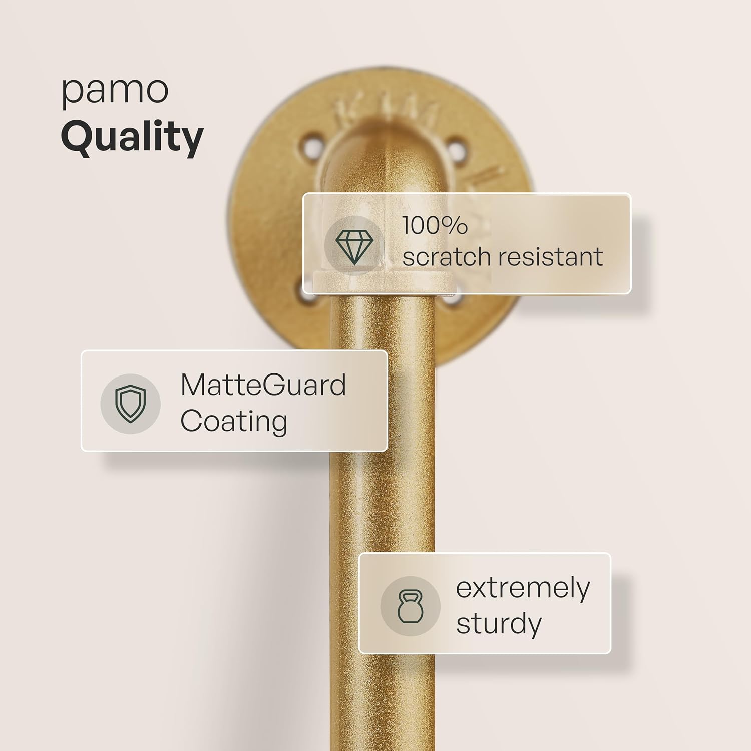 pamo Gold Clothing Rack Wall Mounted – Pipe Closet System in Gold Powder-Coated Steel – 41' W × 87' H, 309 lbs – Boutique, Walk-In Closet & Retail