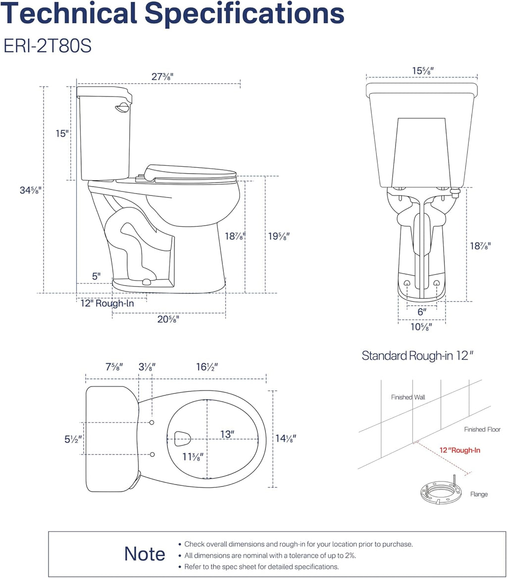 Eridanus Tall Two Piece Toilet, ADA Compliant Height 19', Round Toilets Bowl with Soft Close Seat, 1.28 GPF, 12' Rough-In, for Elderly, Pregnant, Handicap,Taller