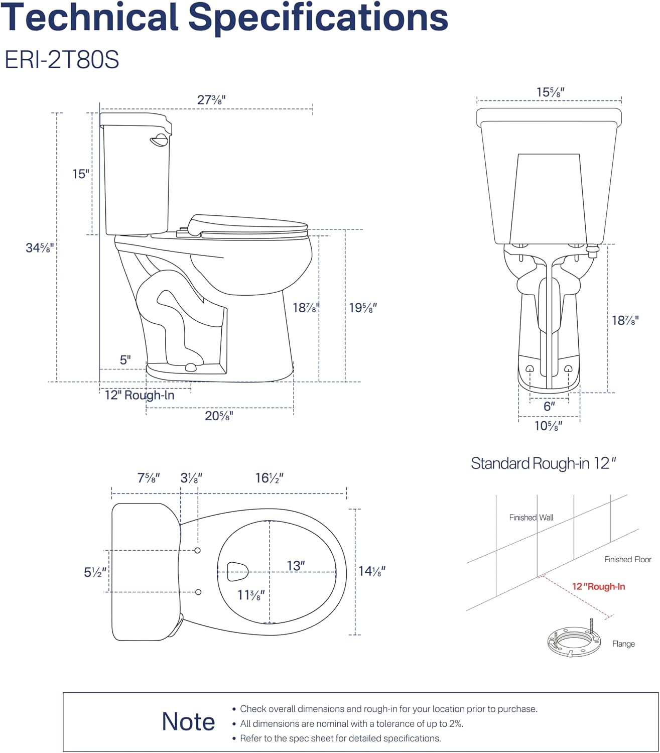 Eridanus Tall Two Piece Toilet, ADA Compliant Height 19', Round Toilets Bowl with Soft Close Seat, 1.28 GPF, 12' Rough-In, for Elderly, Pregnant, Handicap,Taller