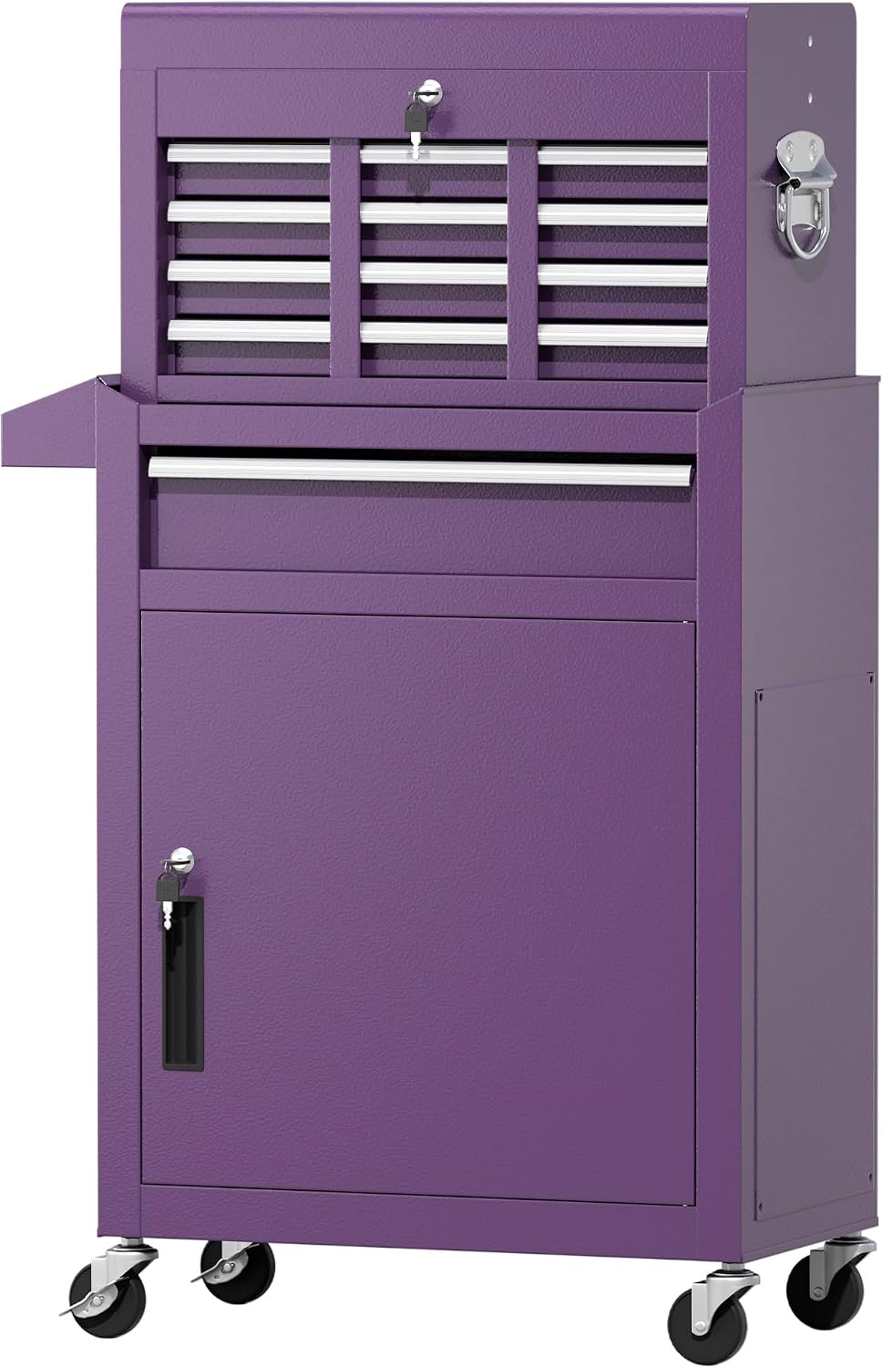 Greenvelly Tool Chest, 5-Drawer Rolling Tool Chest with Hooks and Lockable Wheels,Metal Storage Detachable Top Tool Box with Lockable Wheels for Garage,Workshop,Art Studio(Purple)