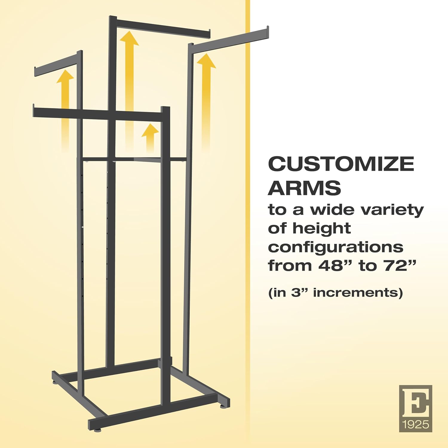 Econoco 4-Way Clothing Rack. Adjustable Straight Arm Garment Display with Rectangular Tubing and Tab Stops, Matte Black