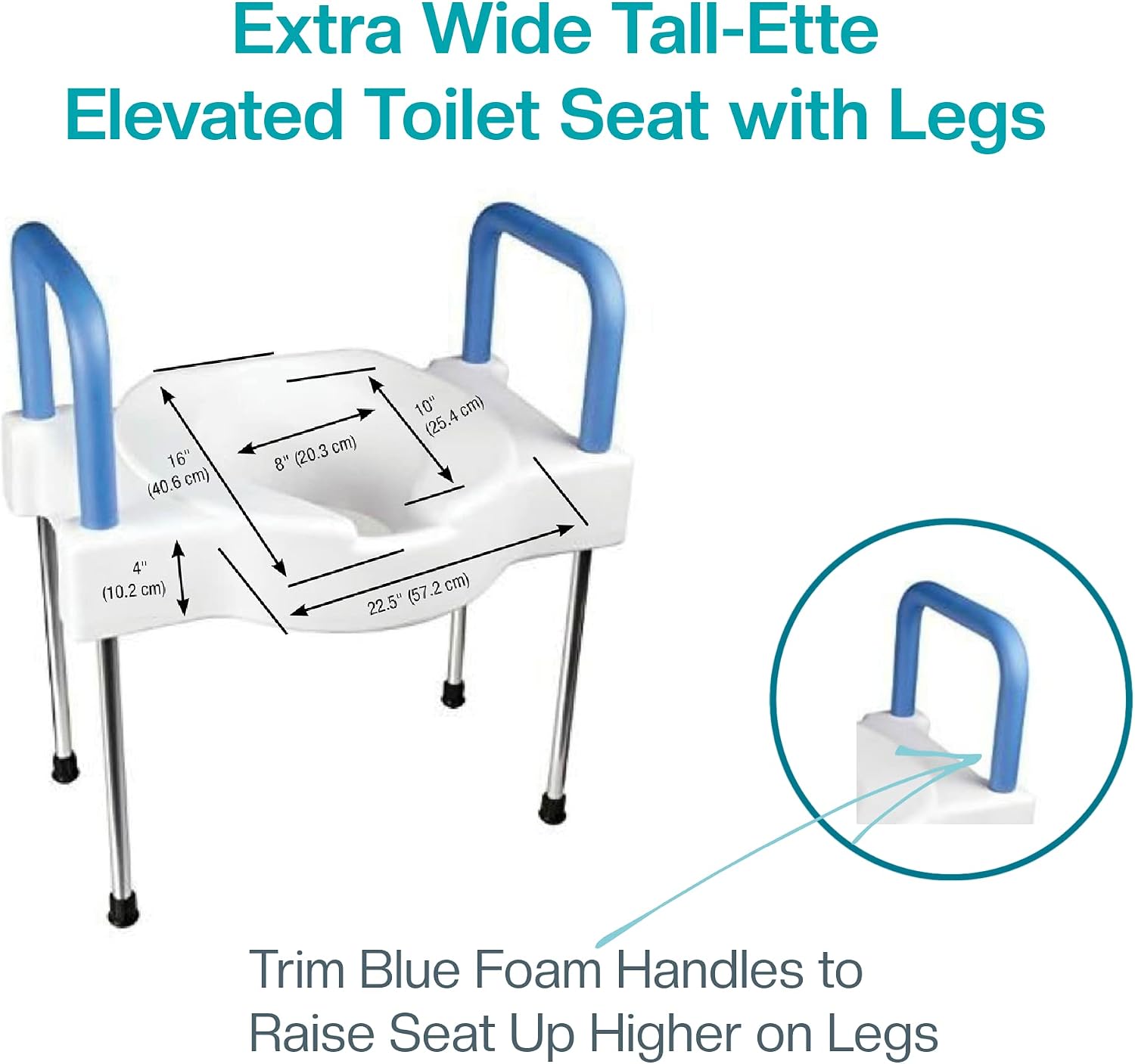 SP Ableware 9155 Tall-Ette Elevated Toilet Seat with Extra Wide Seating Surface and Leg, White
