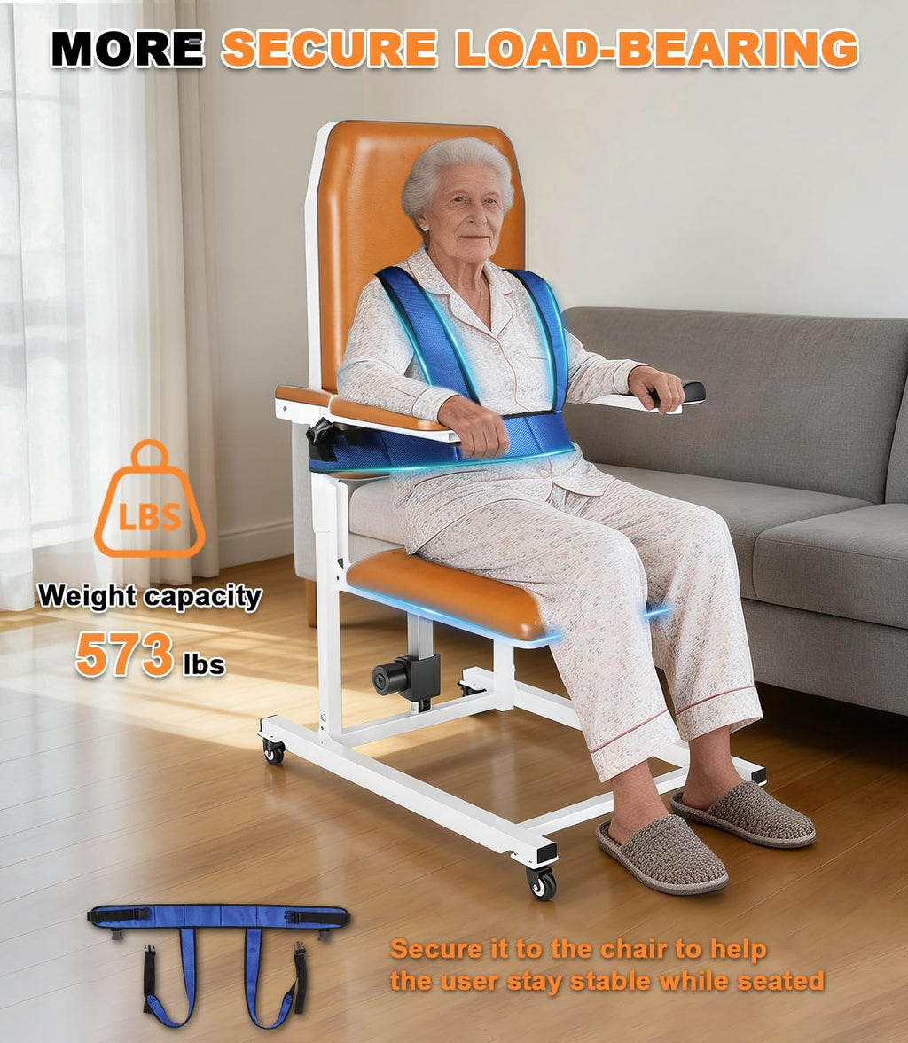 Lift Electric Lift Chair with Wheels - Foldable Standing Assist Chair Adjusts 4-20 in, Supports 573 lbs, Soft PU Cushion & Safety Strap for Elderly at Home & Care - Orange