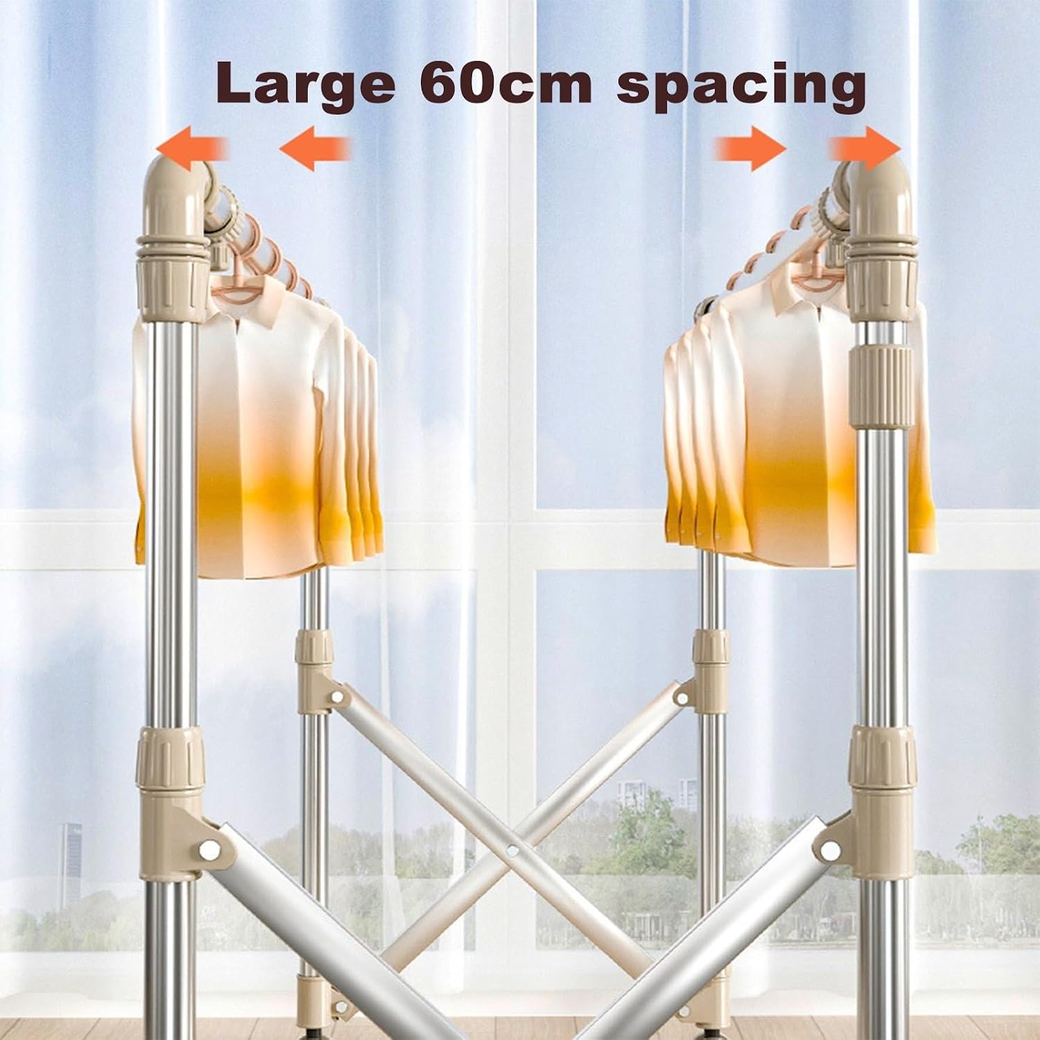 Collapsible Movable Laundry Airer, Clothes Drying Rack Folding Clothes Rail, Movable Clothes Horses Rack with 4 Castors, Stainless Steel Laundry Garment Dryer Stand, Clothes Airer for Indoor