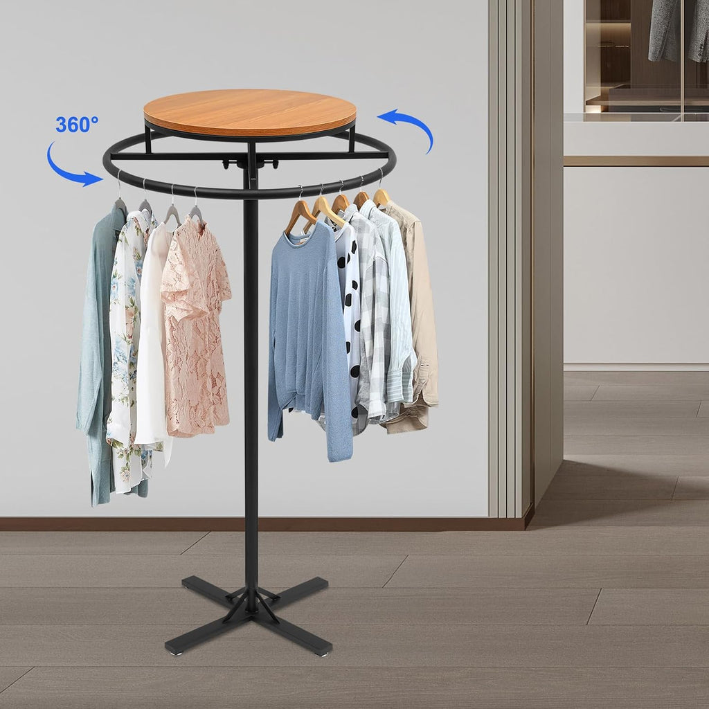 360° Rotating Round Clothing Rack Black Garment Rack Retail Clothing Rack Floor-standing Clothing Display Rack for Clothes Boutique Supplies Display