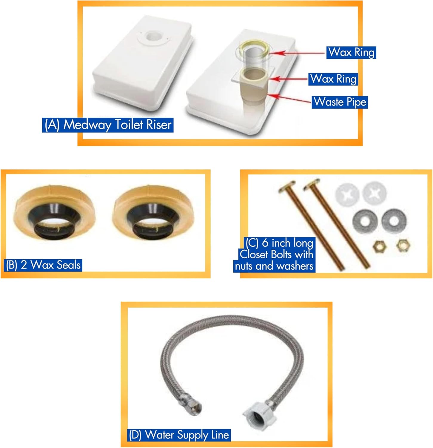 Medway Toilet Riser 4-Inch Lift Standard Kit - Stable, Supportive, and Easy to Clean Bathroom Toilet Seat Lift Aid, Seniors and Handicap Toilet Seat Riser (Supports up to 1,000 lbs) - Made in The USA