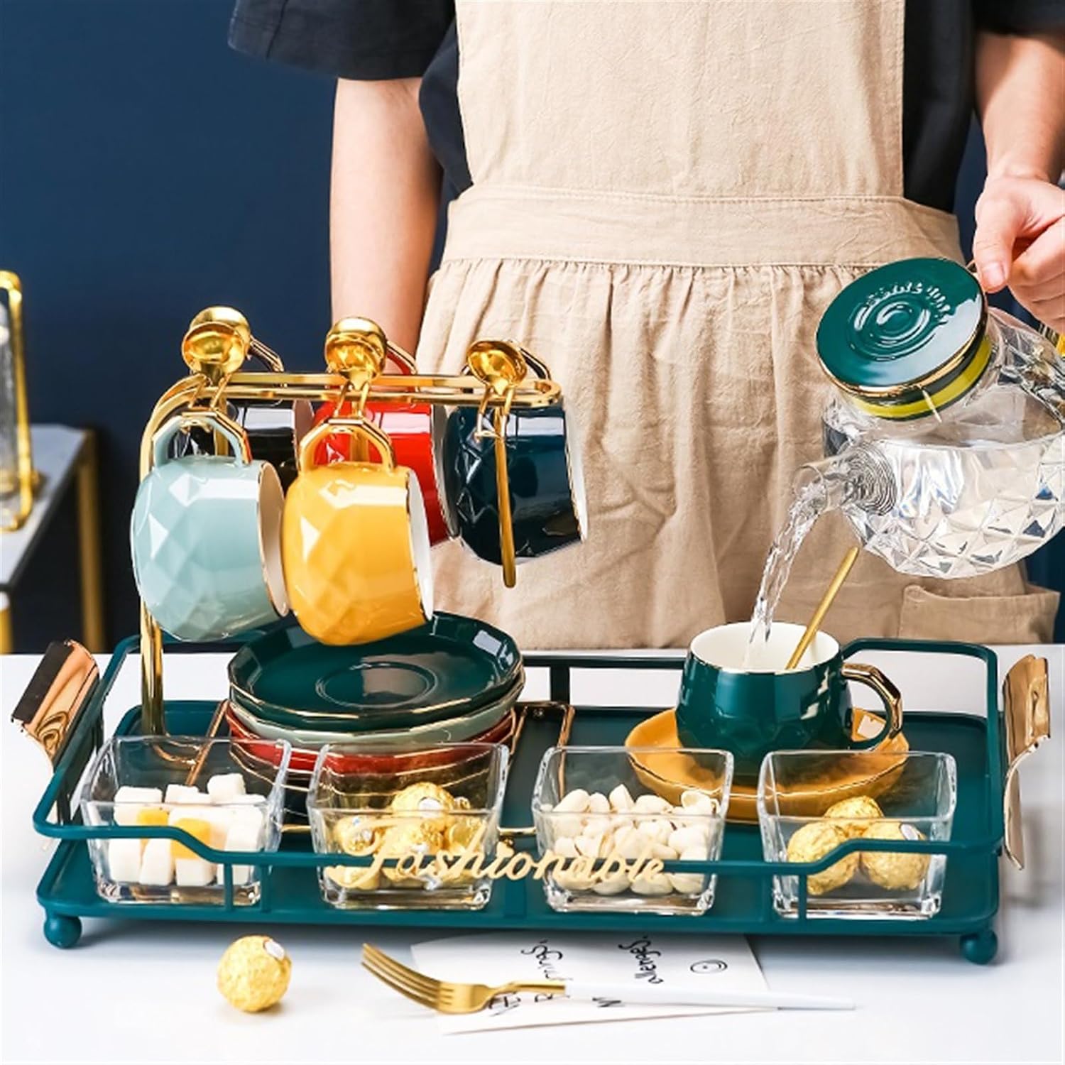 Beverage Serveware Tea set household heating living room hospitality ceramic teacup water cup with handle Water Carafe
