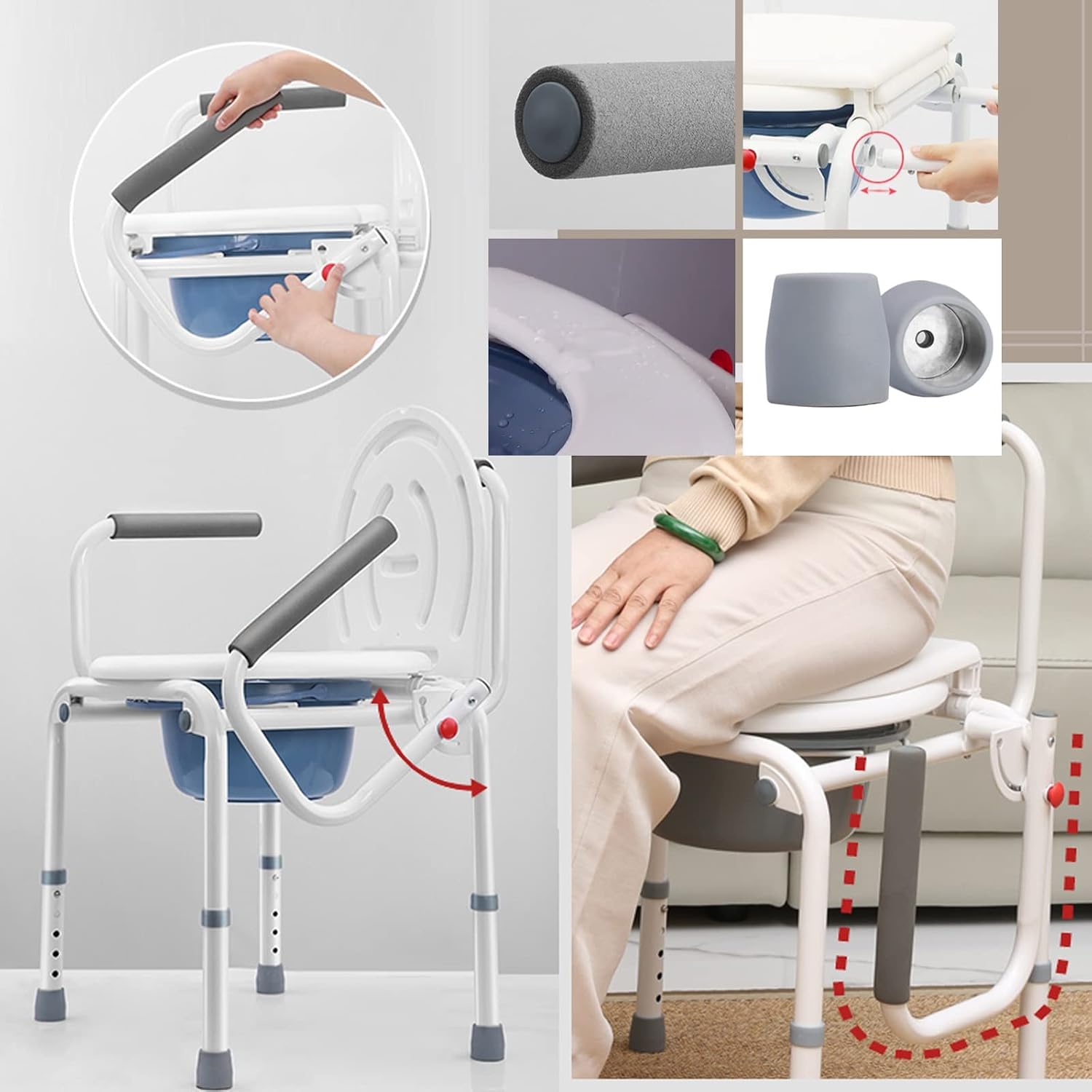 Handicap Shower Chair for Bathtub with Arms Bedside Commodes for Seniors 4 in-1 Raised Toilet Seat Riser and Frame Accessibility for Pregnancy, Post Surgery