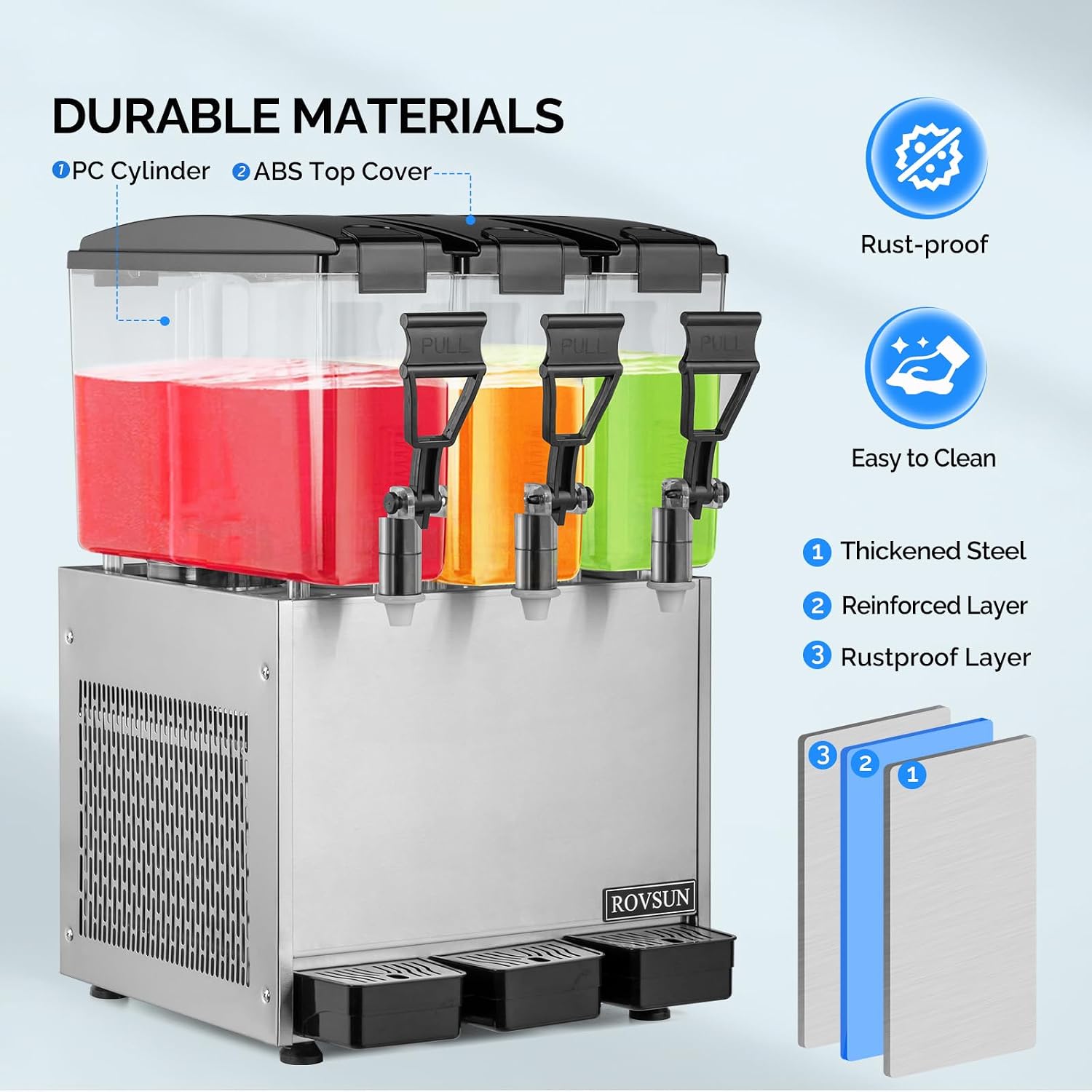 ROVSUN Commercial Juice Dispenser 2.6Gal X 3 Tanks, Cold Drink Dispenser Commercial Beverage Dispenser Stainless Steel with Thermostat Controller for Home Restaurant Bar Party 110V/60HZ