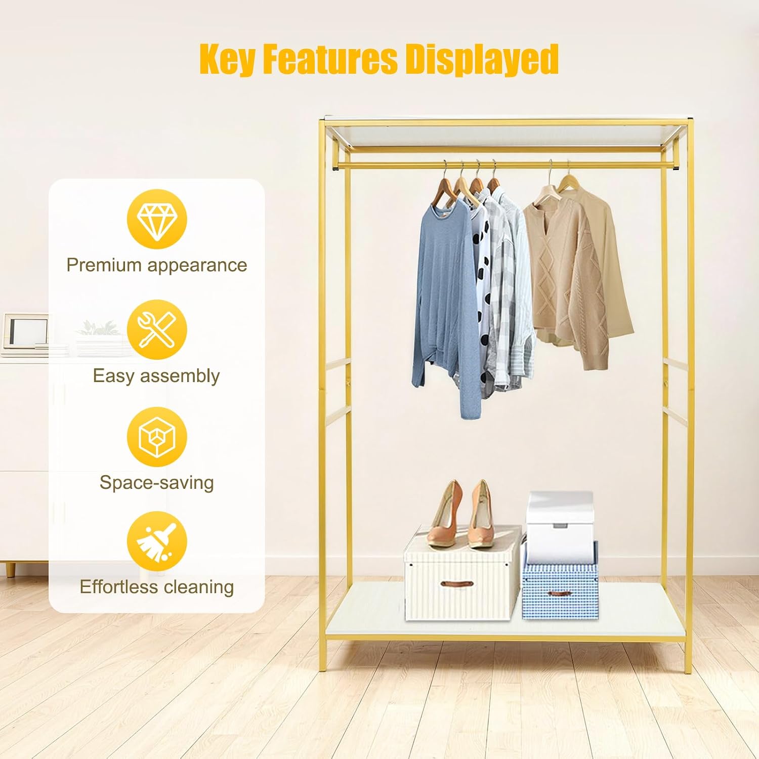 Heavy Duty Metal Clothing Rack Freestanding Wardrobe Garment Hanger Portable Organizer for Hanging Clothes Bedroom Closet Clothes Retail Display Clothing Store