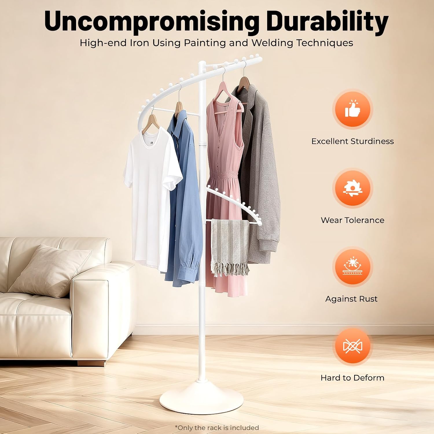 Floor Standing 360°Spiral Rotating Garment Rack, Heavy Duty Metal Clothing Display Rack With Divide Hooks, Stable Standing Retail Display Racks For Hanging Clothes, Hats, Bags