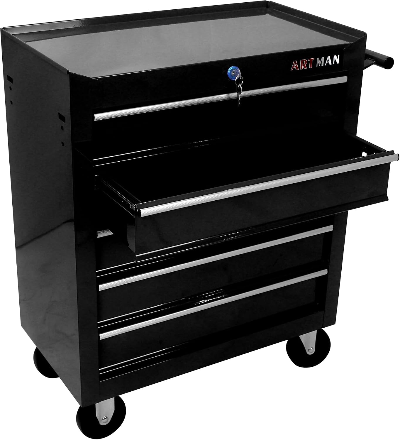 5-Drawer Tool Cart on Wheels, Drawers Rolling Tool Chest with Key Lock, Mobile Trolley Organizer Tools Box with Locking Wheels & Ball Bearing Drawers for Garage,Repair Shop,Warehouse (Black)