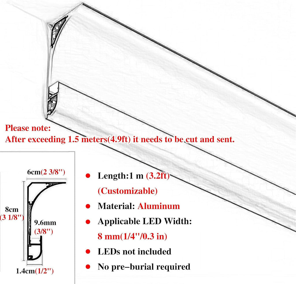 Led Light Strip Ceiling Diffuser Channel with Corner, Home Decor Indirect Lighting Track for Office Theater, Plaster Decorative Caps(White,2 m/6.5 ft)