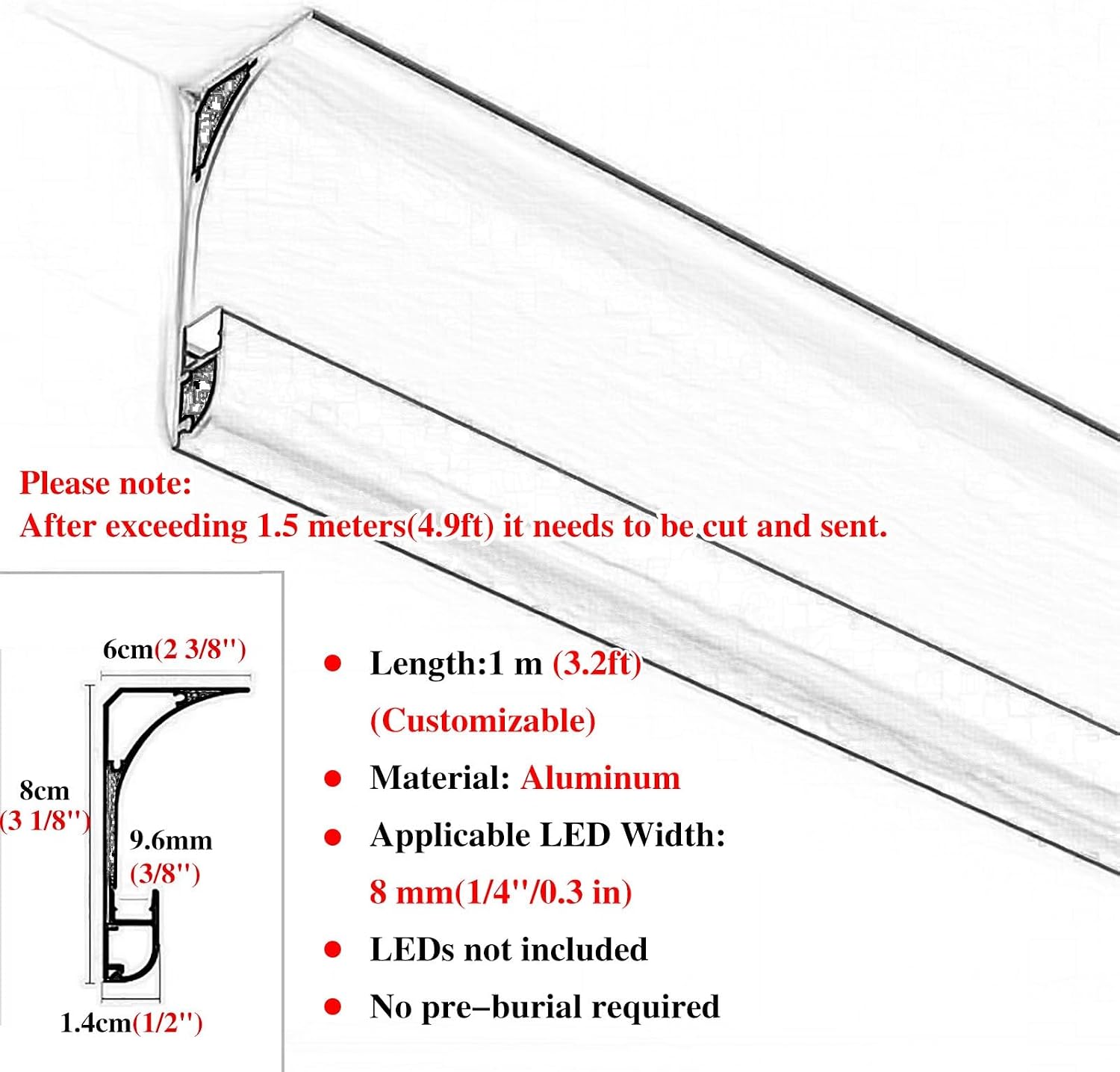 Led Light Strip Ceiling Diffuser Channel with Corner, Home Decor Indirect Lighting Track for Office Theater, Plaster Decorative Caps(White,2 m/6.5 ft)