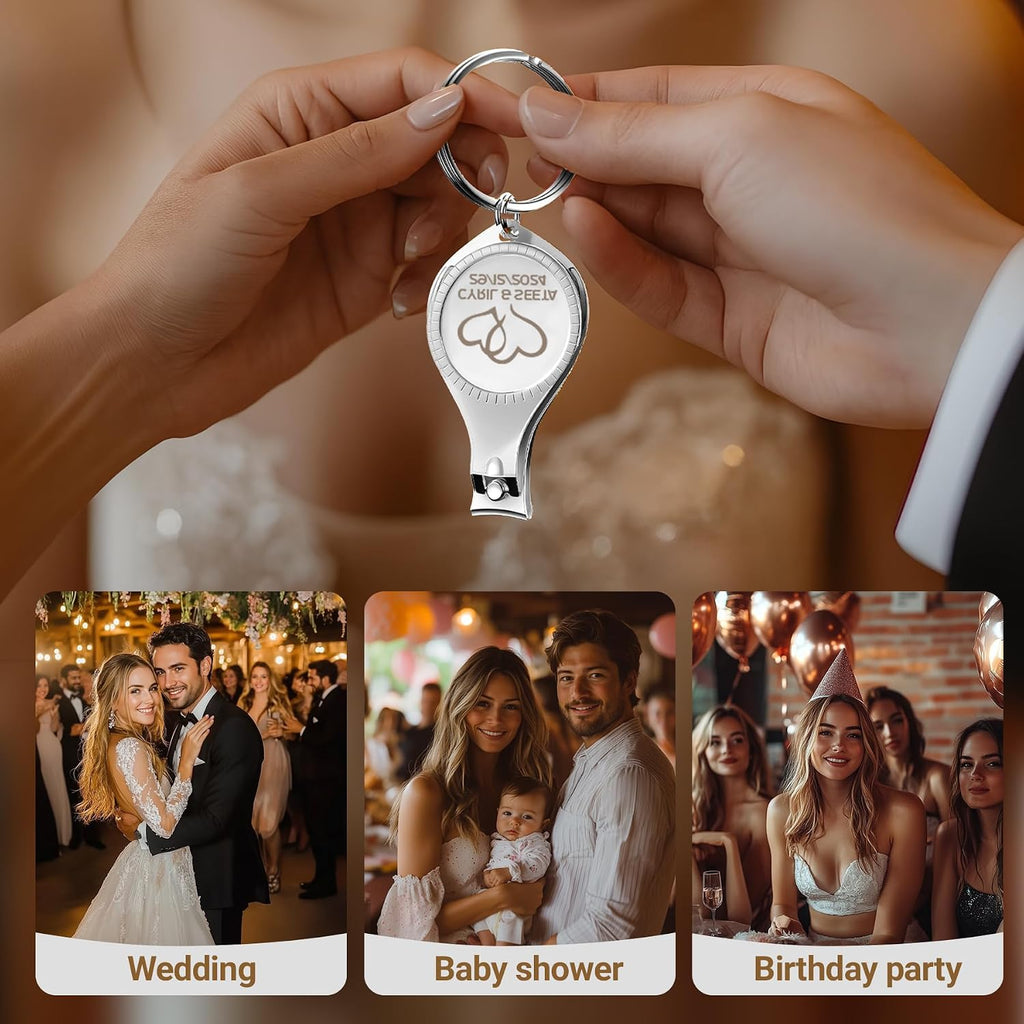 100pcs-Personalized 4 in 1 Multi Function Bottle Opener, Nail Clipper, Wedding Favors Brewery, Private Customized, Sliver, Multitool Gifts for Men