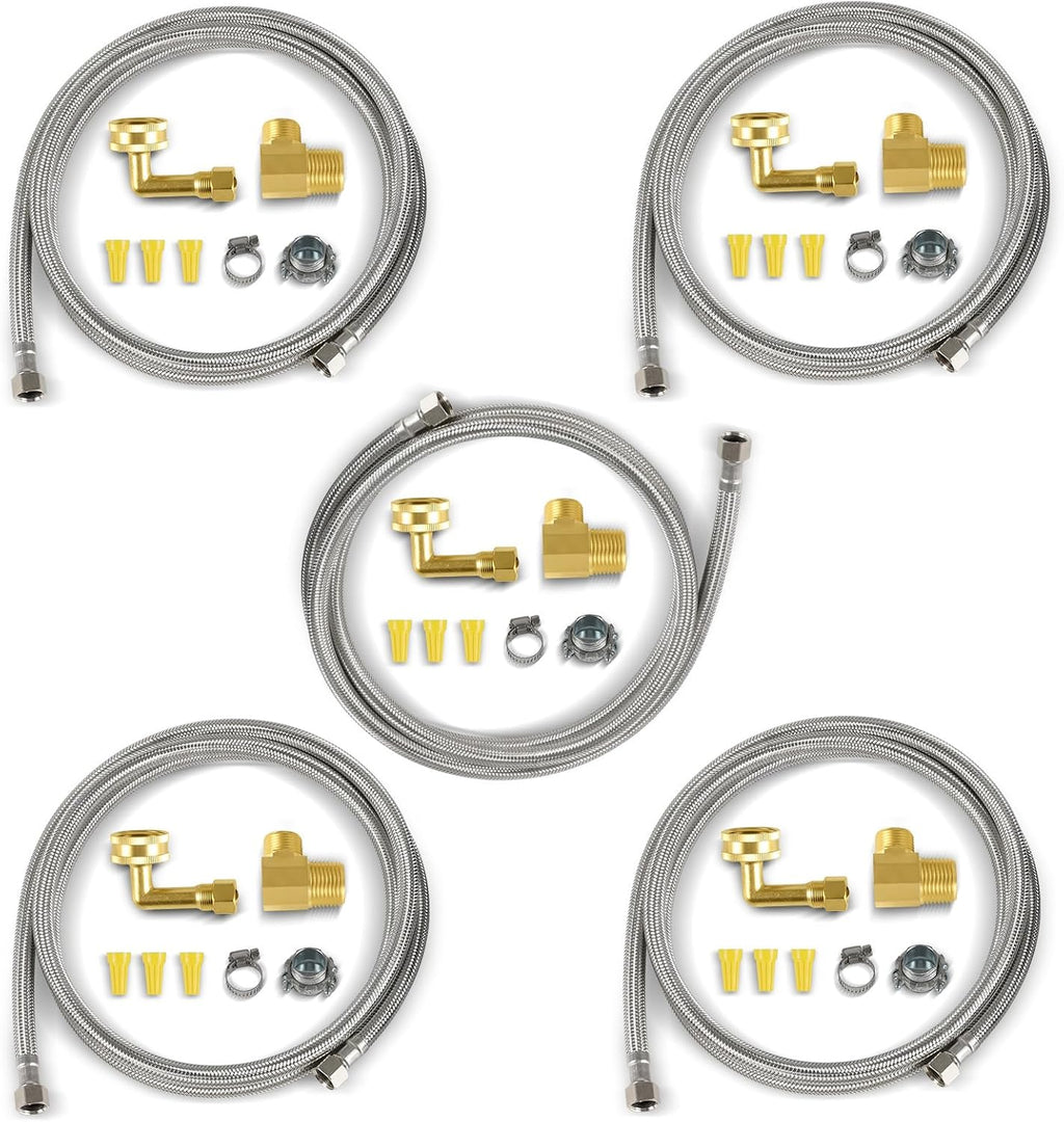 (5 Kit) Efield Dishwasher Installation Kit, 6 FT Stainless Steel Supply Hose, 3/8' X 3/8' Compression Adapter, 3-Wire 6' Power Cord with Tap,(HOSE149-5PCS)