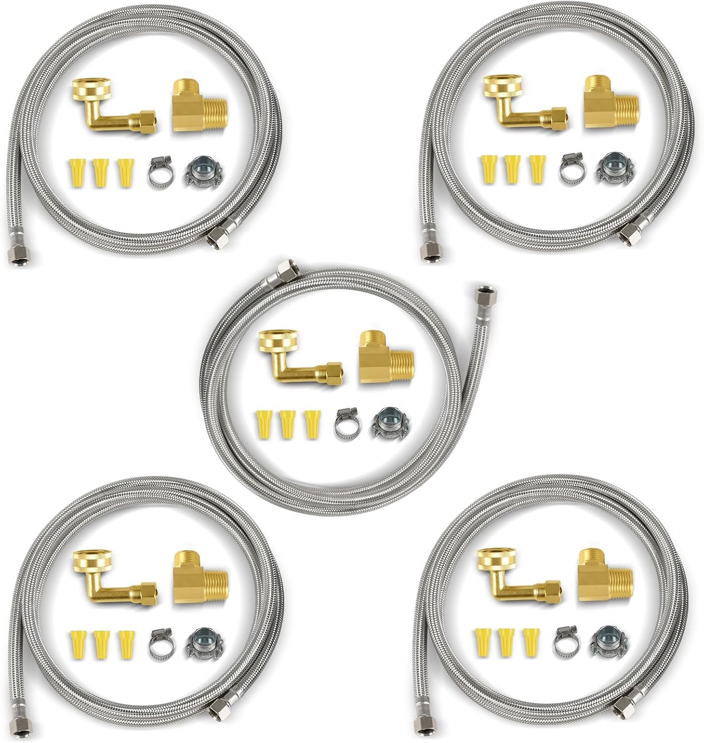 (5 Kit) Efield Dishwasher Installation Kit, 6 FT Stainless Steel Supply Hose, 3/8' X 3/8' Compression Adapter, 3-Wire 6' Power Cord with Tap,(HOSE149-5PCS)