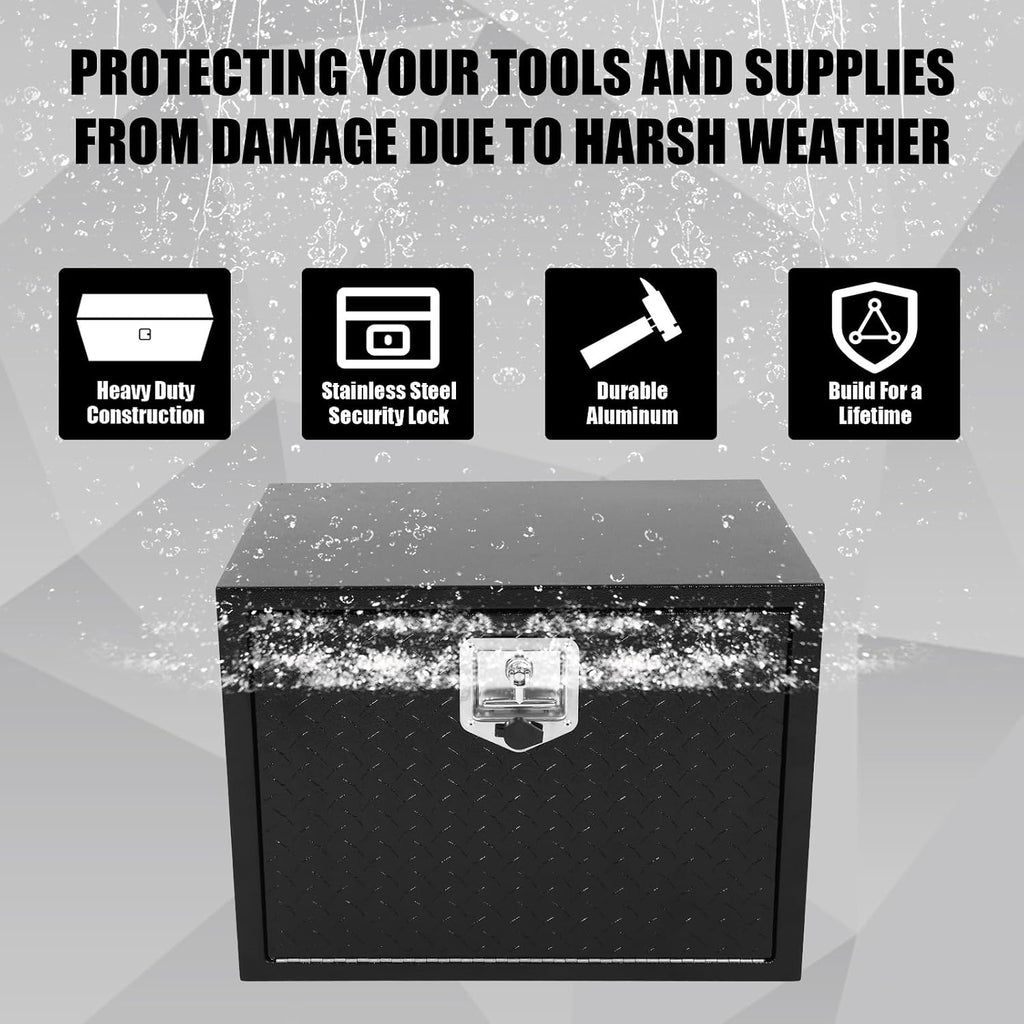 confote Black Steel Underbody Truck Tool Box with Aluminum Door,Heavy Duty Tool Box Organizer Chest For Pick Up Truck Bed,T-Handle Lock,Waterproof-24 x 18 x 18 inch