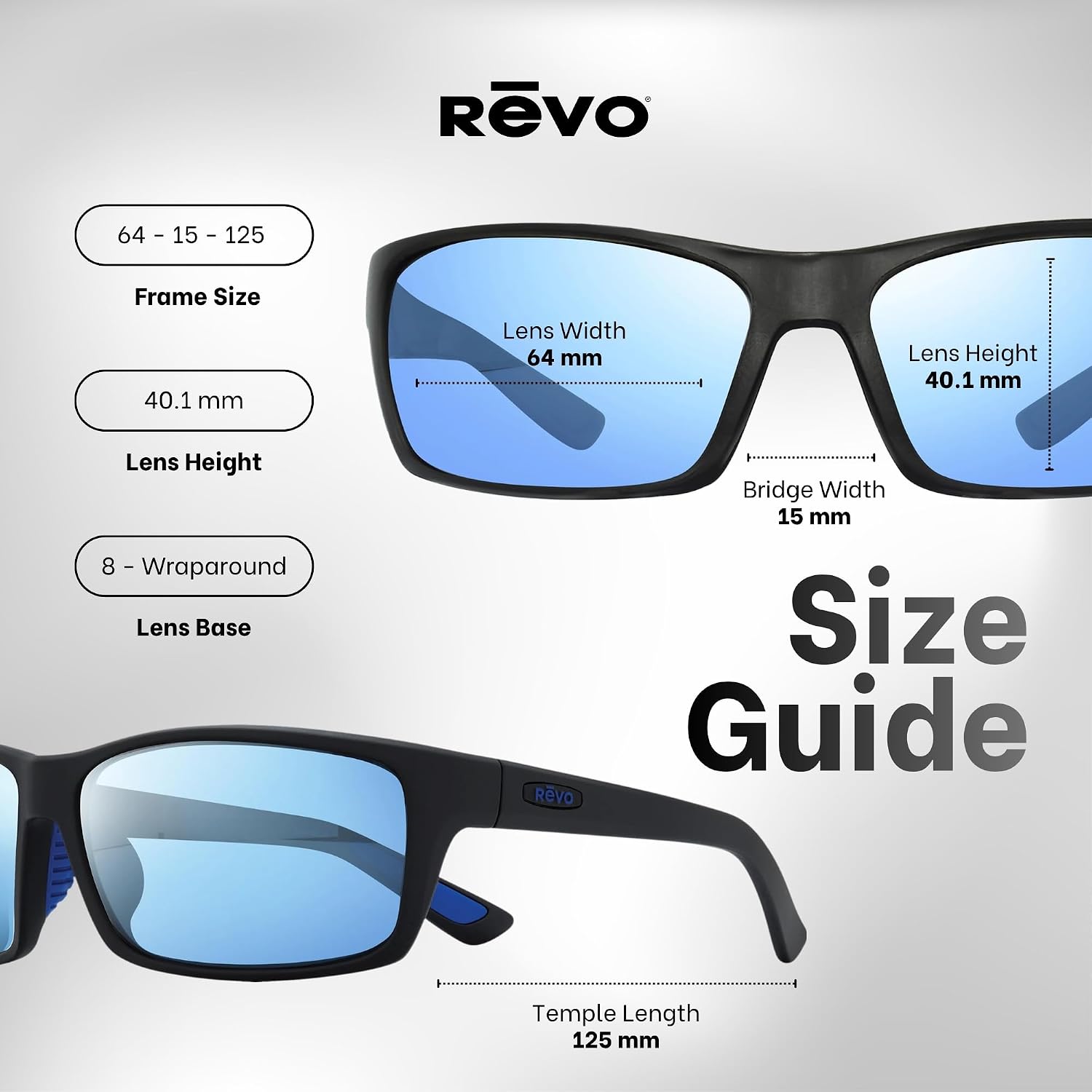 Revo Rebel 64MM Wraparound Rectangular Sunglasses For Men For Women + Bundle Leash + BUNDLE with ACCESSORY EYEWEAR
