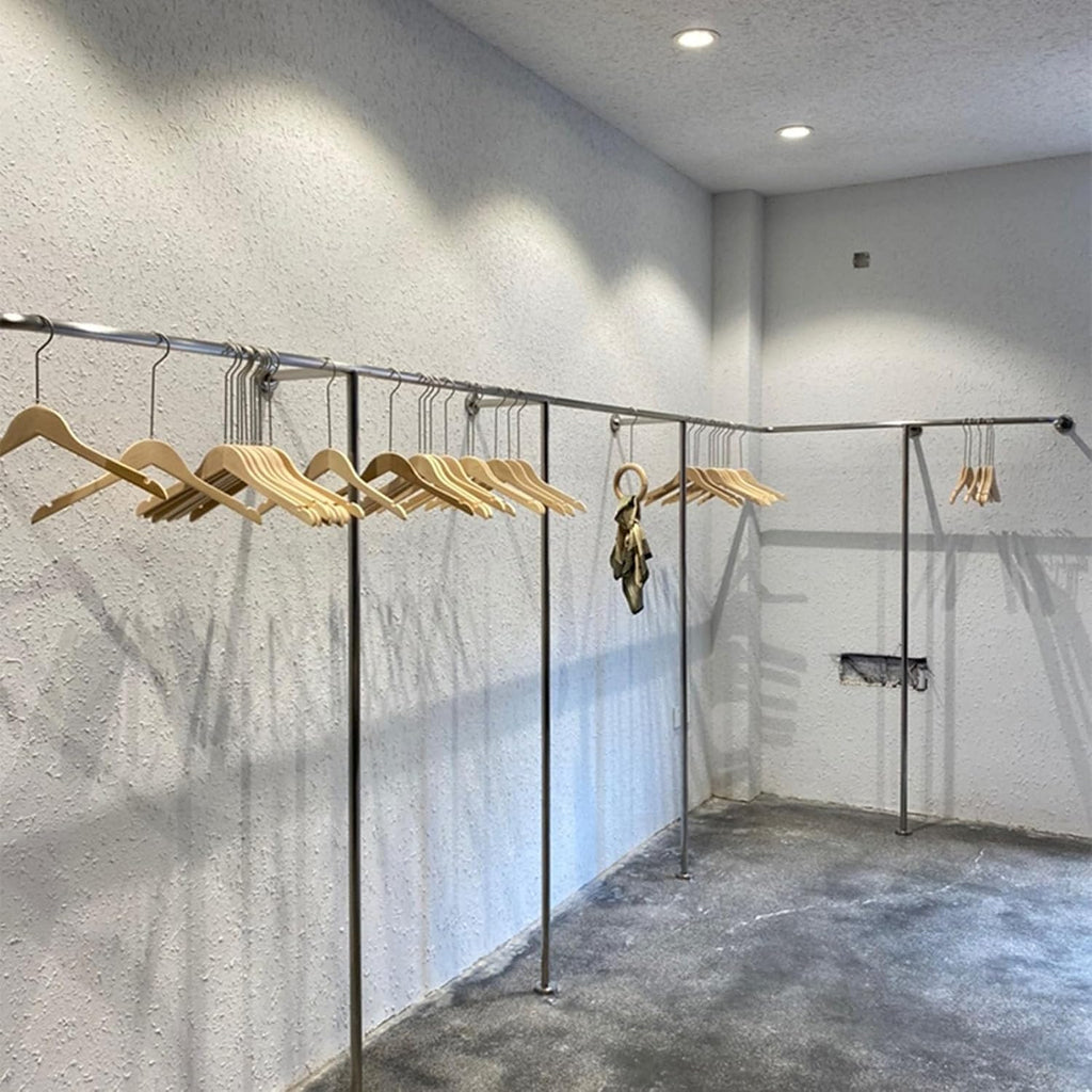 Creative Clothing store clothes Rail Silver Wall mounted Garment Racks, industrial pipe clothing rack T-shaped retail garment display stand, Heavy Duty Closet Storage Organizer Towel Hanging Bar