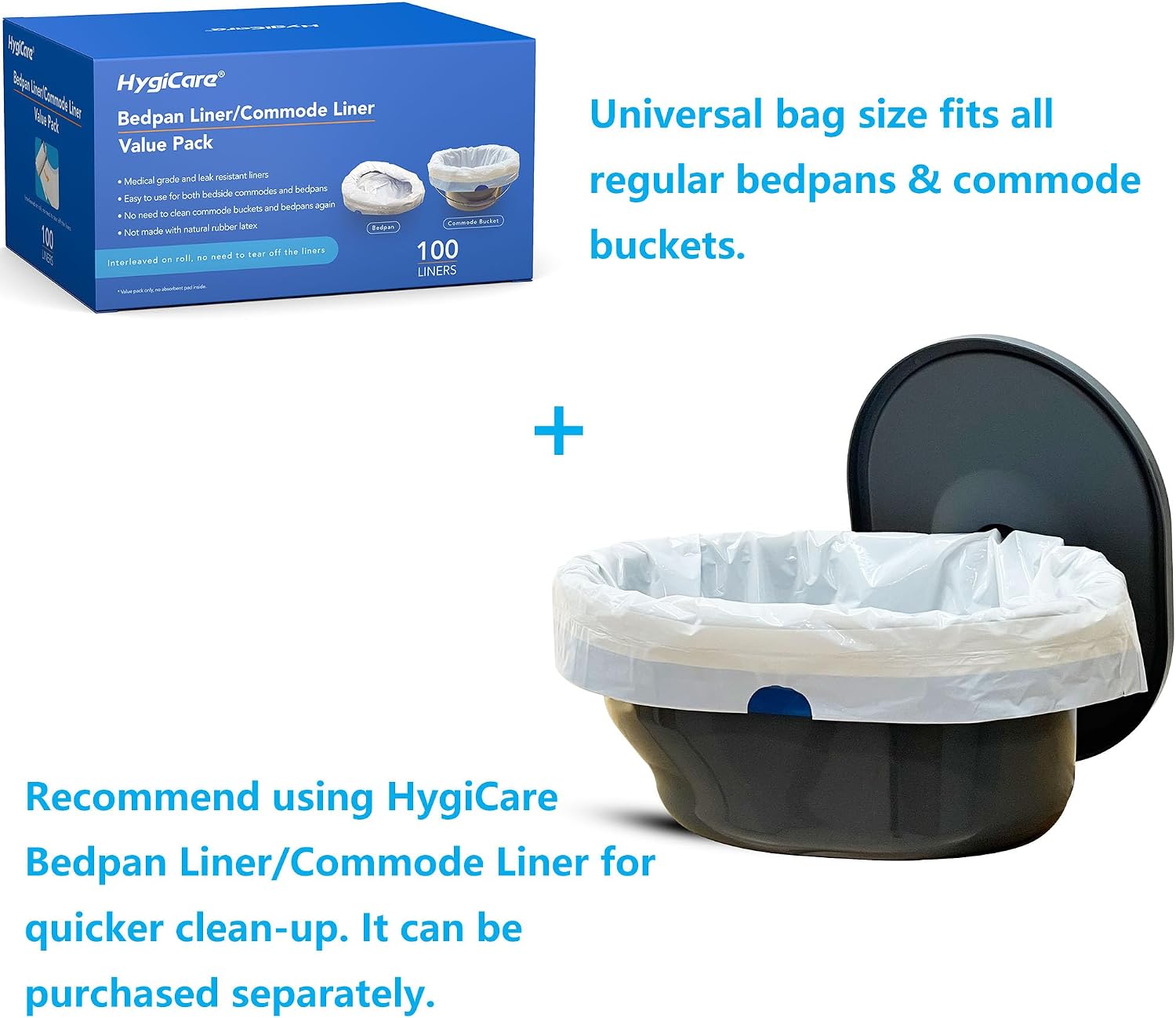 HygiCare 3-in-1 Aluminum Bedside Commode Toilet Shower Chair with Swivel Wheels 6.3 qt Bucket 4 Brake Casters Tool-Free Assembly Support Up to 300 lbs Height Adjustable Lightweight