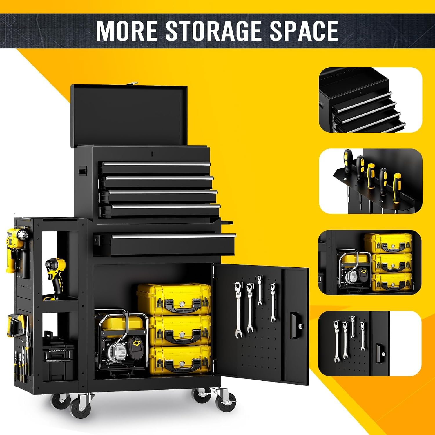 SILVEL 5-Drawers Rolling Tool Chest, Assembled Tool Box with Auto Locking System & Lockable Wheels & Sliding Drawers & Detachable Top, Tool Storage Cabinet