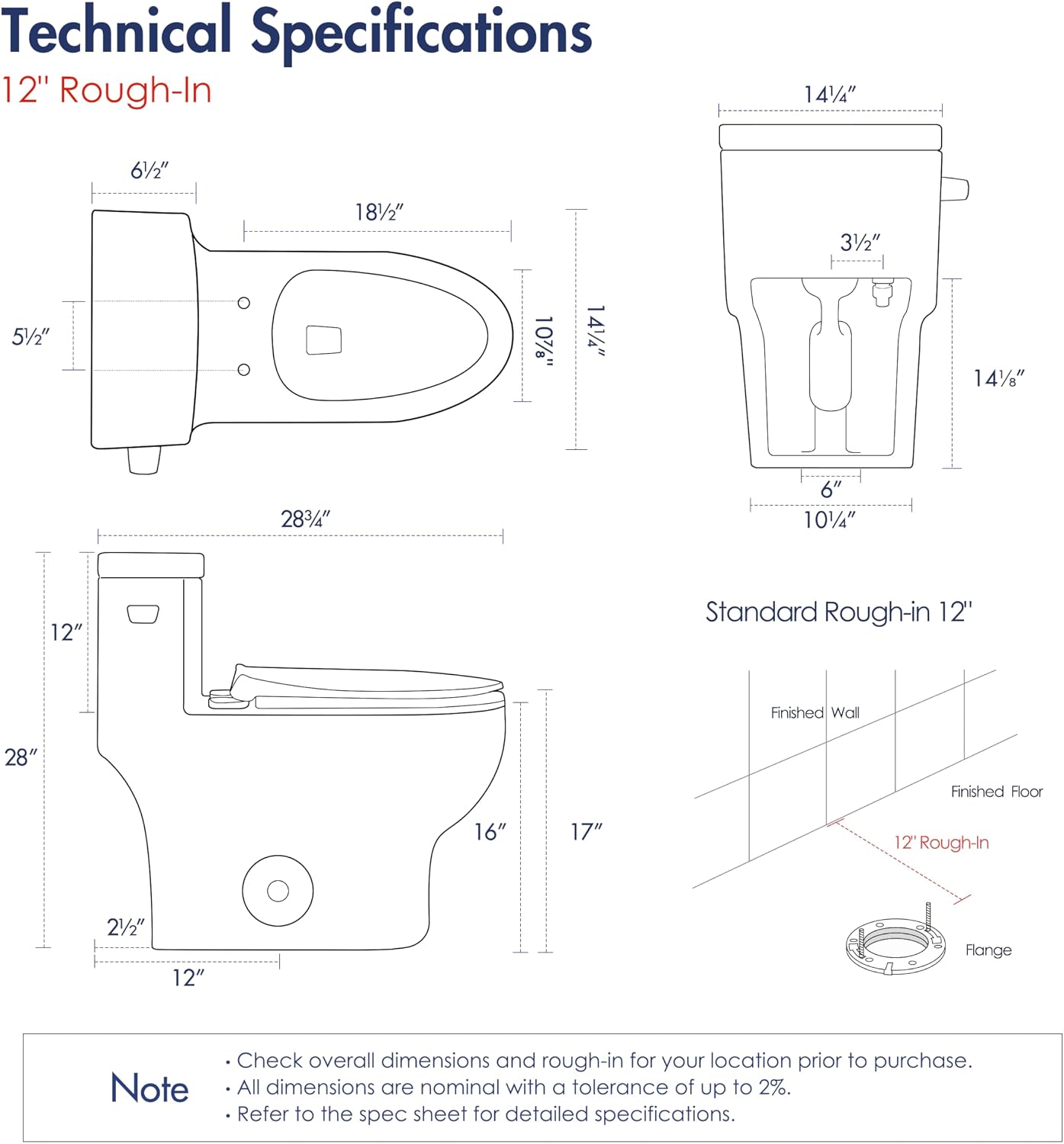 Eridanus One Piece Toilet Elongated With Soft Closing Seat, Comfortable ADA Compliant 17' Chair Height Seat, Powerful & Quiet Left Side Trip Lever Flush (1.28 GPF), 12' Rough-In