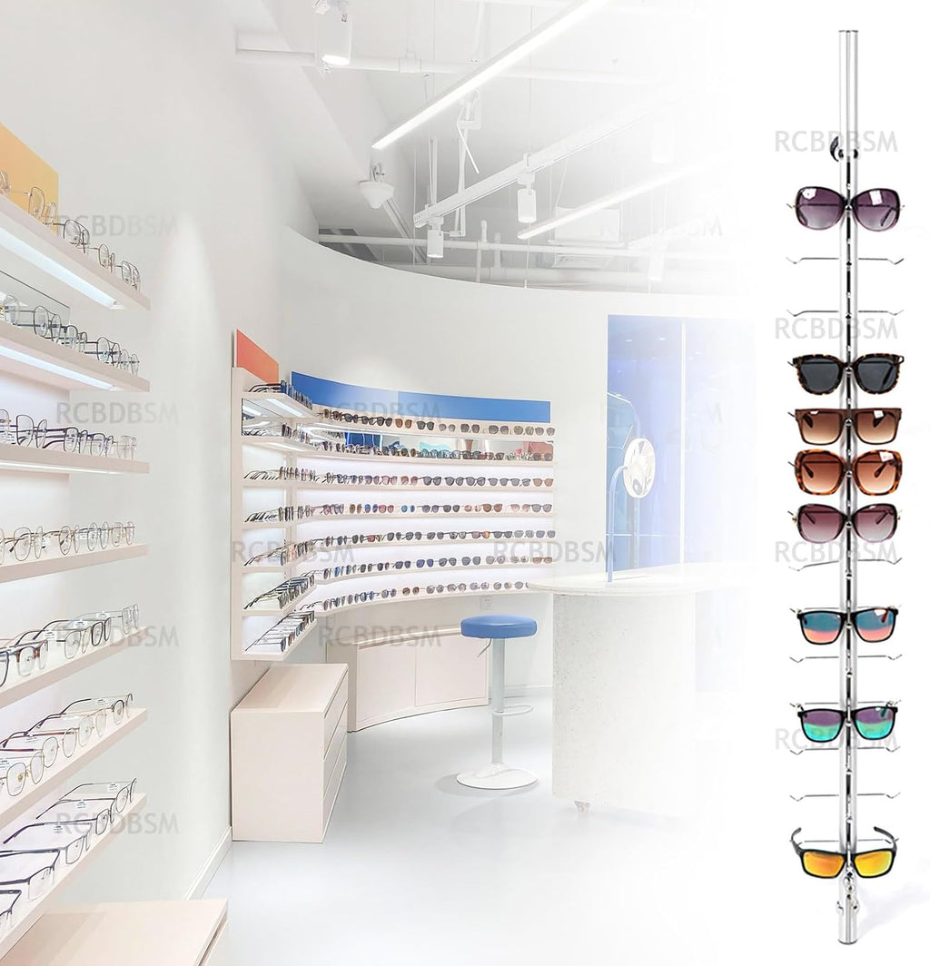 Eyeglass Display Racks Lockable Sunglasses Glasses Organizer Wall Mount Storage Stand - Aluminium Frame Holder, Set of 10 (4.5ft, Holds 16 Frames)
