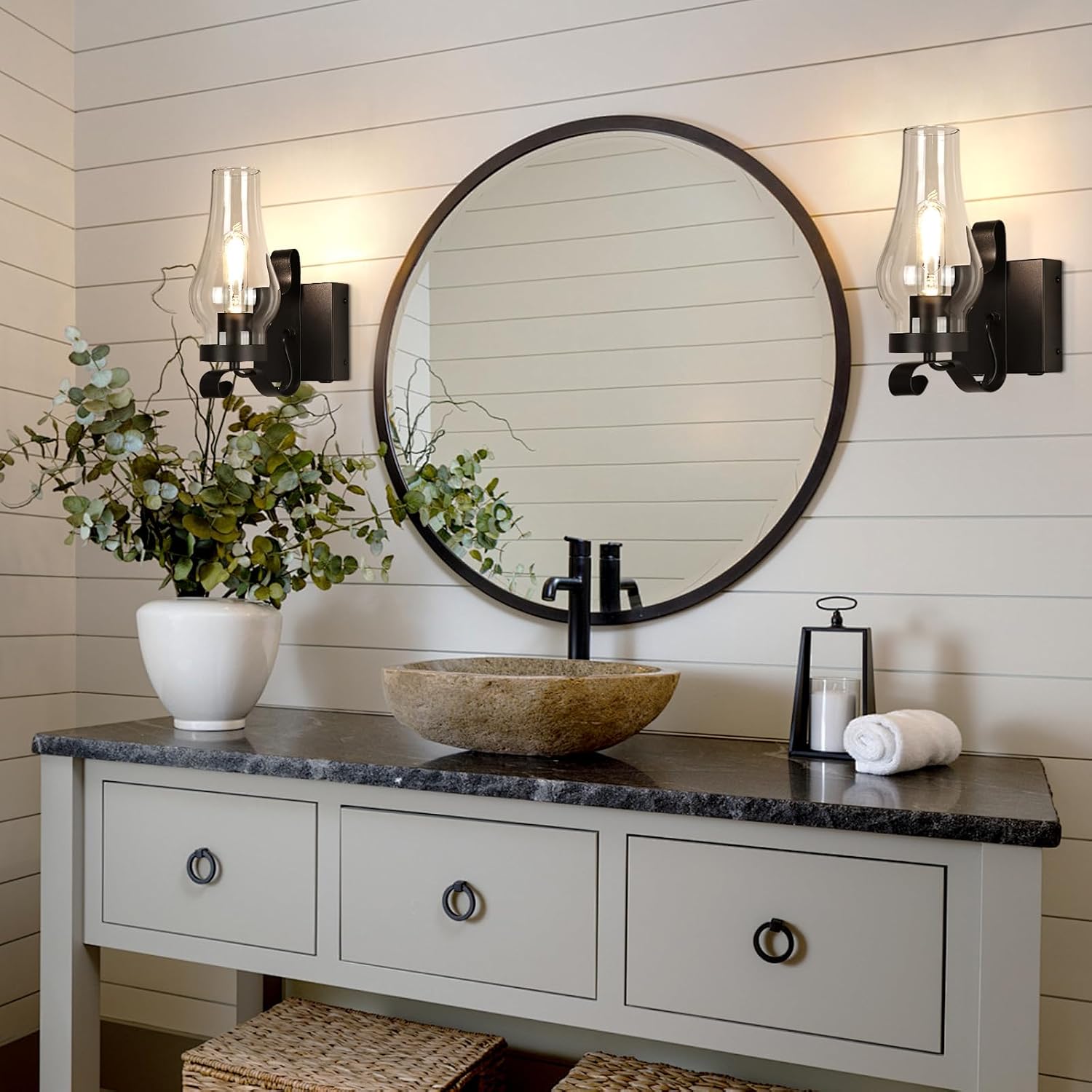 Battery Operated Wall Sconces, Rustic Wall Lights Sets of 2, Non-Hardwired Antique Kerosene Wall Lamps, Vintage Bedside Wall Sconces with Remote Control for Living Room, Bedroom, Hallway etc