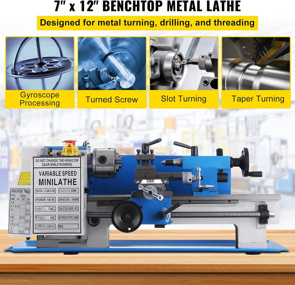 Vevor Metal Lathe 7 x 12 Inch, Precision Mini Metal Lathe 2250 RPM 550W Variable Speed, Mini Lathe Precision Bench Top Metal Working Lathe for Various Types of Metal Turning : Tools & Home Improvement
