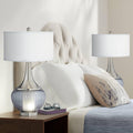 360 Lighting Courtney Modern Table Lamps 28 1/2' Tall Set of 2 with Night Light Brushed Nickel Ribbed Glass White Linen Drum Shade for Bedroom Living Room House Bedside Nightstand Office