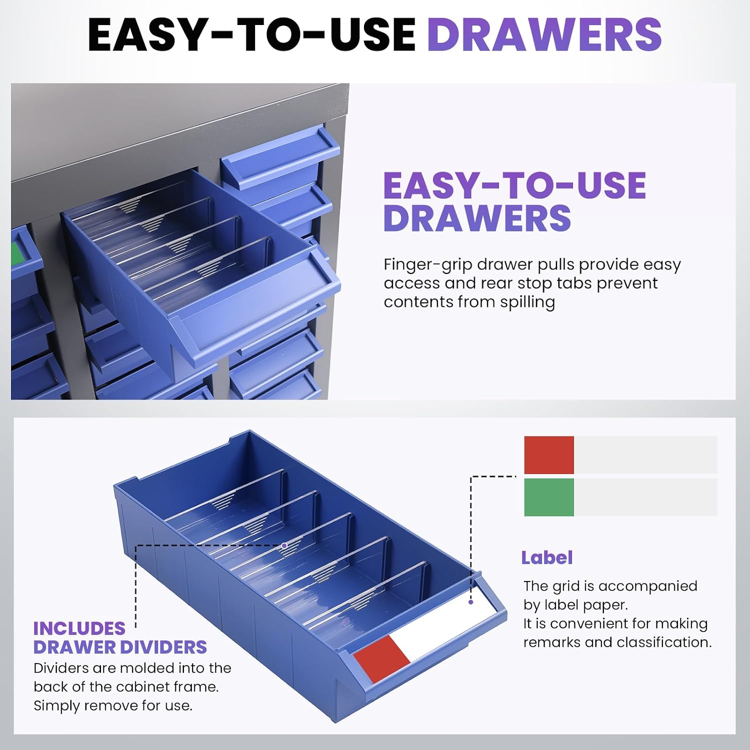 40 Drawer Workshop Parts Storage Cabinet with Drawer Organizers - Tool Box Organizer for Garage Shelving & Workspace Organization Single Drawer 7.8×3.9×2 Inches