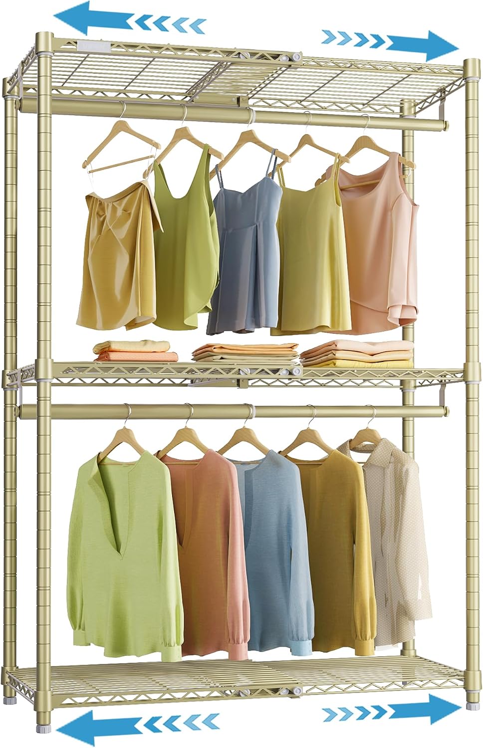 VIPEK X1 Expandable Clothes Rack Heavy Duty Adjustable from 2' to 3'5' with Adjustable Shelves and Hanger Rods, Reach-in & Walk-in Closets Metal Garment Racks Portable Closet, Gold
